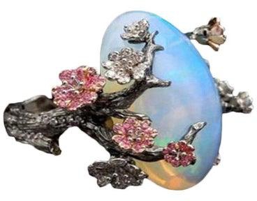 Alloy Faux Opal Studded Floral Design Ring