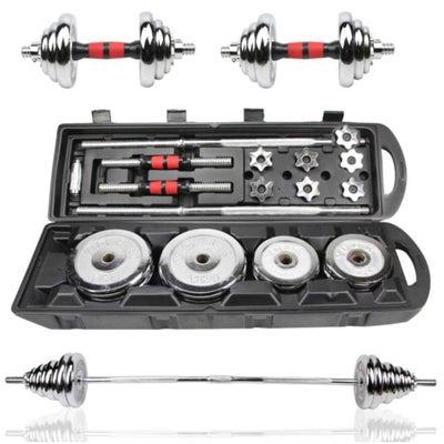 50KG-Adjustable Chrome Barbell and Dumbbell Set for Weightlifting Workout With Box, White