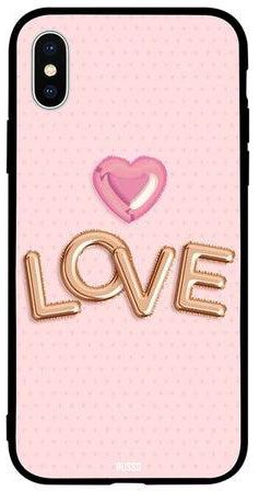 غطاء حماية واقٍ لهاتف أبل آيفون XS رسمة قلب وكلمة "LOVE" بلون ذهبي