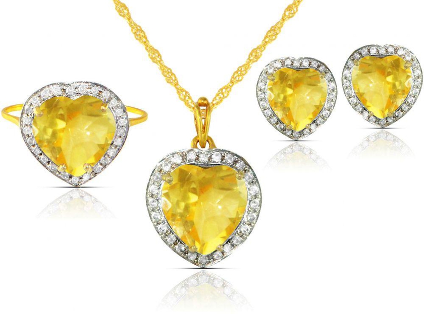 Vera Perla 18K Gold 10mm Heart Citrine 0.56Ct Diamonds Jewelry Set