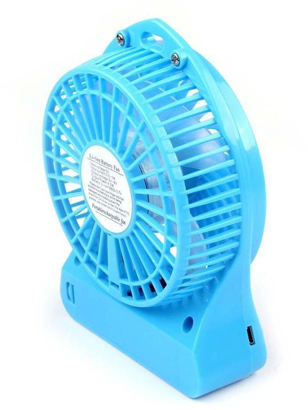 Blue Portable Rechargeable Bank Led Fan Air Cooler Mini Operated Desk Usb 18650 Battery