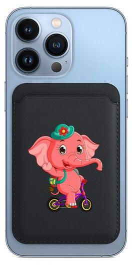 Magsafe Wallet - Mag Safe Secure Credit Card Holder – Vegan Leather. Magnetic Card Wallet Holder - Apple iPhone 14,13,12 Compatible- Black- Pink Elephant