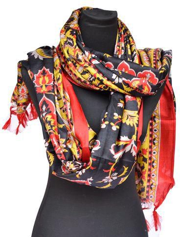 Fashion Elegant Ladies Raw Silk Shawl/Scarf (Black/Red Patterns)