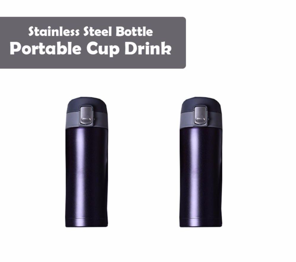 Osuki 500ml Stainless Steel Bottle Cup Drink Hot or Cold X2 (Black Purplish)