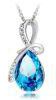 ICE Rhinestone Crystal Water Drop Pendant Necklace Silver Blue for Women