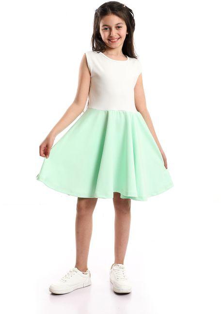Kady Girls Sleeveless Bi-Tone Summer Dress - Off-White & Pastel Green
