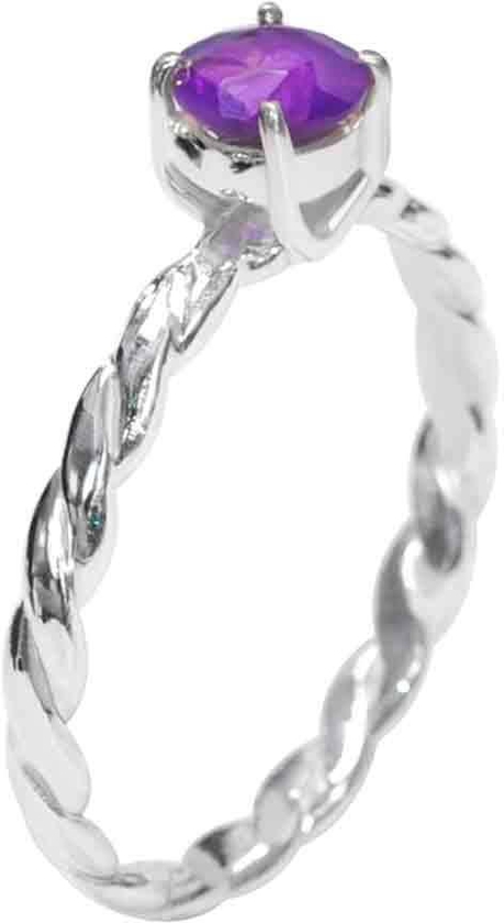 Gems & Rings Ladies 925 Silver Handmade Ring with Sri-Lanka Natural 0.4 Carat Amethyst Gemstone