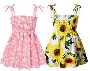 2 Piece Girl Floral Suspender Dress With Elastic Elastic At Chest And Sleeveless Lace Up Beach Dress