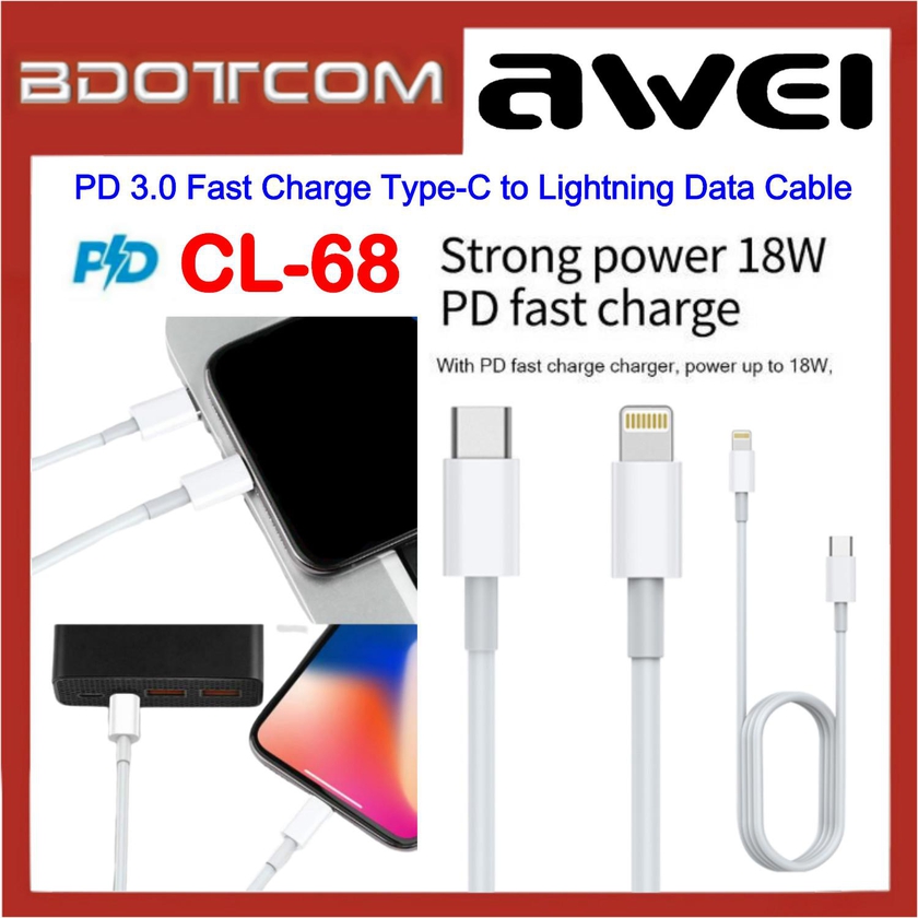 Awei 3.0 Samsung / Apple Data Cable Fast Charge Type C - CL-68 PD