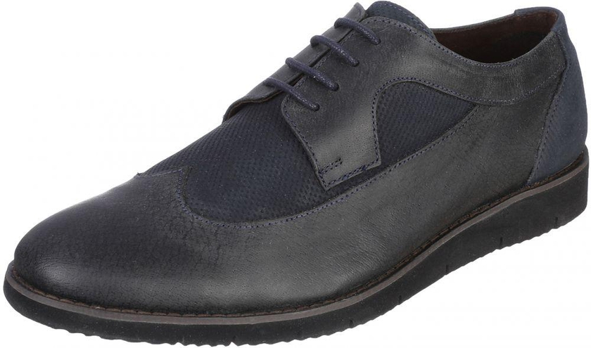 Steps Dotted Accent Round Toe Lace-up Oxford Shoes for Men - Dark Navy, 42