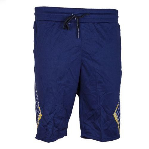Fashion Navy Blue Men's Shorts with Stripes, Elastic Band, Strap and Pockets