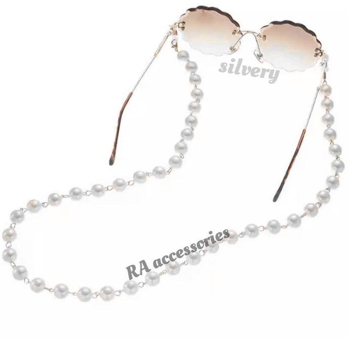 RA accessories سلسلة نظارة معدن فضى مع لؤلؤ اوف وايت، ايضا يمكن استخدامها كعقد