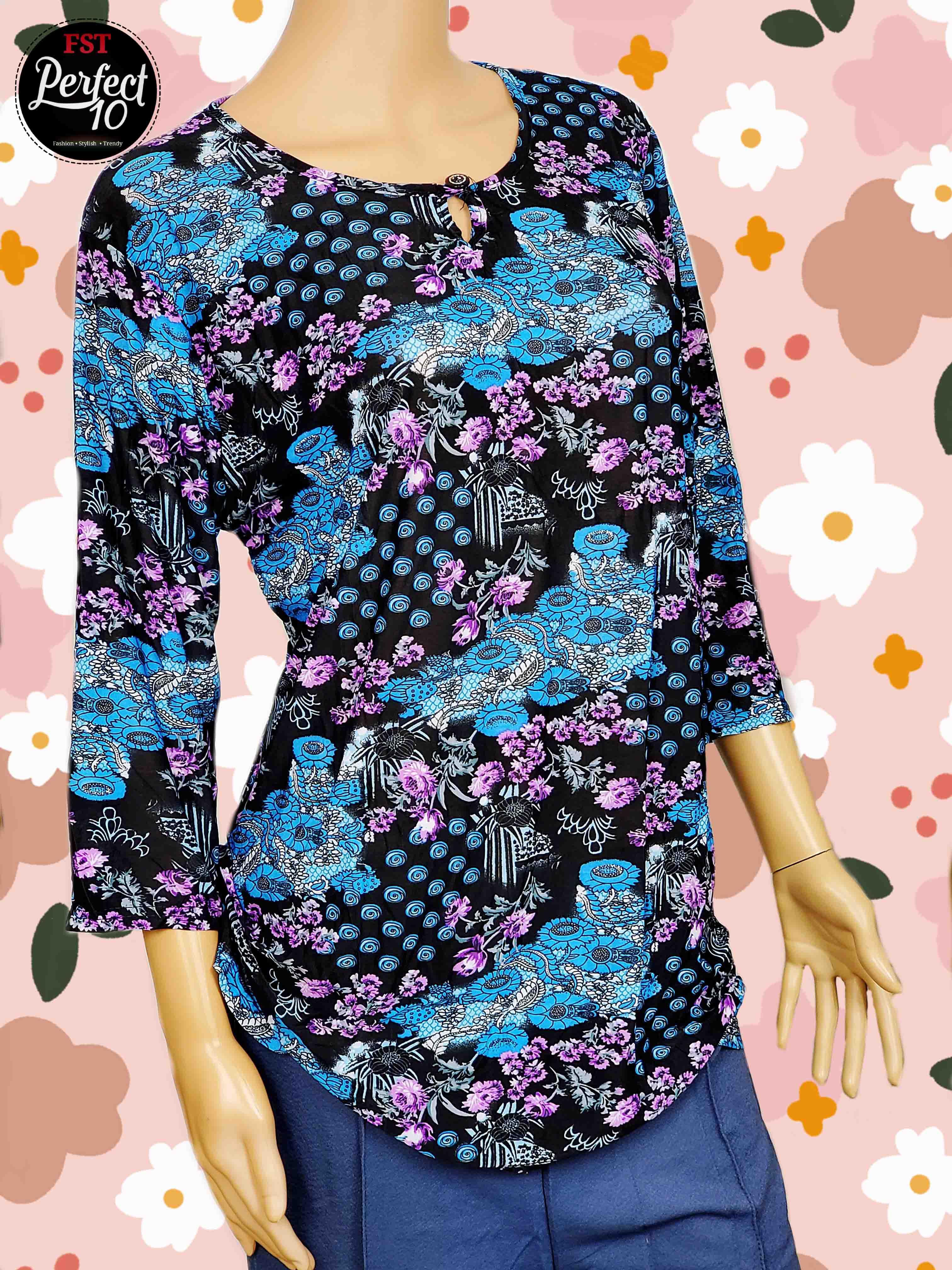 FST Floral Blouse With Front Button [119-4] - 4 Sizes (3 Colors)