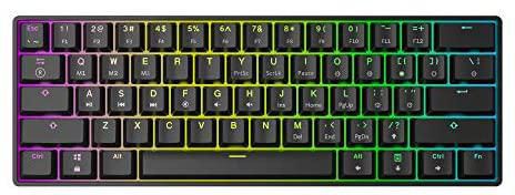 GK61 Mechanical Gaming Keyboard - 61 Keys Multi Color RGB Illuminated LED Backlit Wired Programmable for PC/Mac Gamer Clicky Switch (Gateron Optical Blue)
