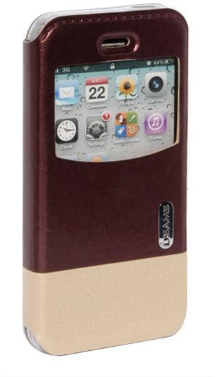 USAMS Stand Flip Case for Apple iphone 5 5S (with screen protector) - Maroon/Gold