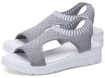 Open Toe Low Wedge Knitted Sandals Grey