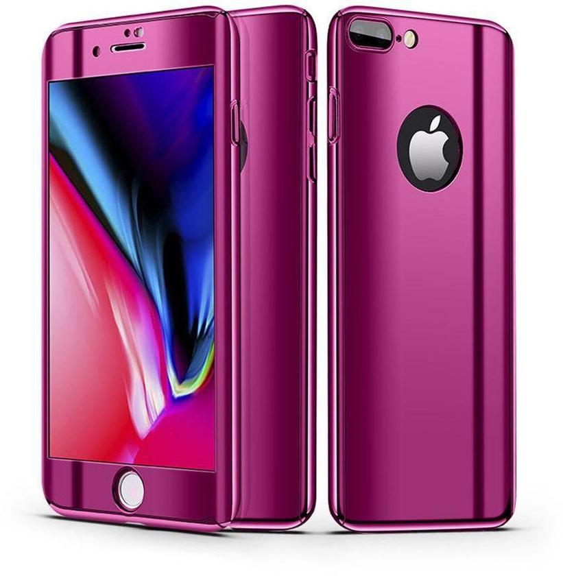 Full Body Plated Mirror Case With Glass For iPhone 7 Plus and 8 Plus - Purple