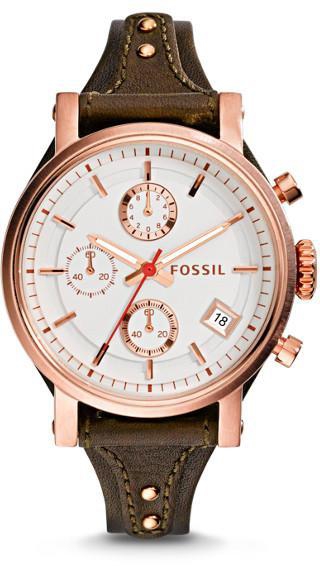 Fossil Womens Boyfriend Chrono White Dial Leather Watch ES3616