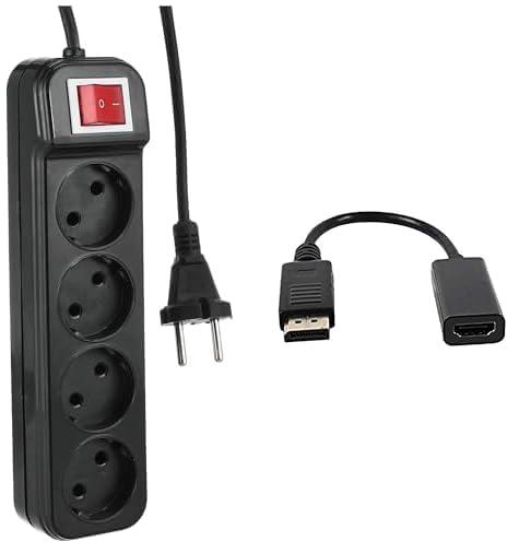 TV Essential Bundle (Zero z20 power strip joint 4 sockets with power button - black, 1.5m + Links gold plated display port to hdmi cable (adapter))