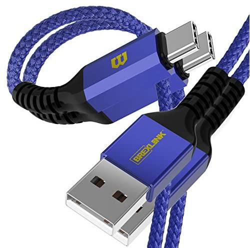 BrexLink USB C Fast Charging Cable(3A), USB C to USB A Charger (6.6ft/2 Pack), Nylon Braided Fast Charging Cord for Samsung Galaxy S20 S10 S9 S8 Note 20 10 9, Pixel, LG V30 G6 (Blue)
