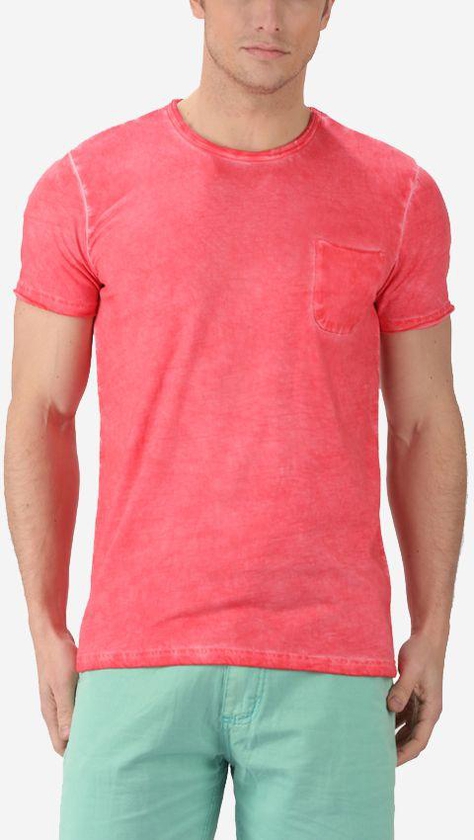 Ravin Wash Effect T-Shirt - Coral Red