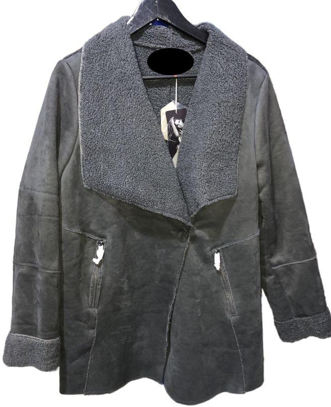 Imported Faux Fur Quilted Suede Coat - Gray