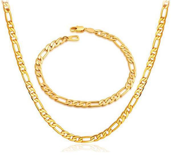18k Real Gold & White Gold Plated Necklace & Bracelet Unisex jewelry Set (Random Color)