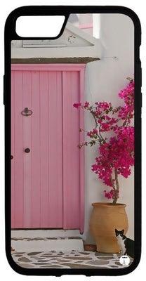 غطاء حماية مطبوع ايفون 6s صورة زهور جميلة على باب منزل مع قطة