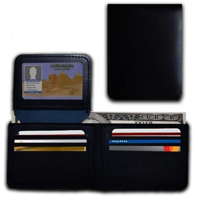 محفظة بطاقات رجالية جلد طبيعي بتصميم عصري 10 جيوب لون اسود قطعة واحدة