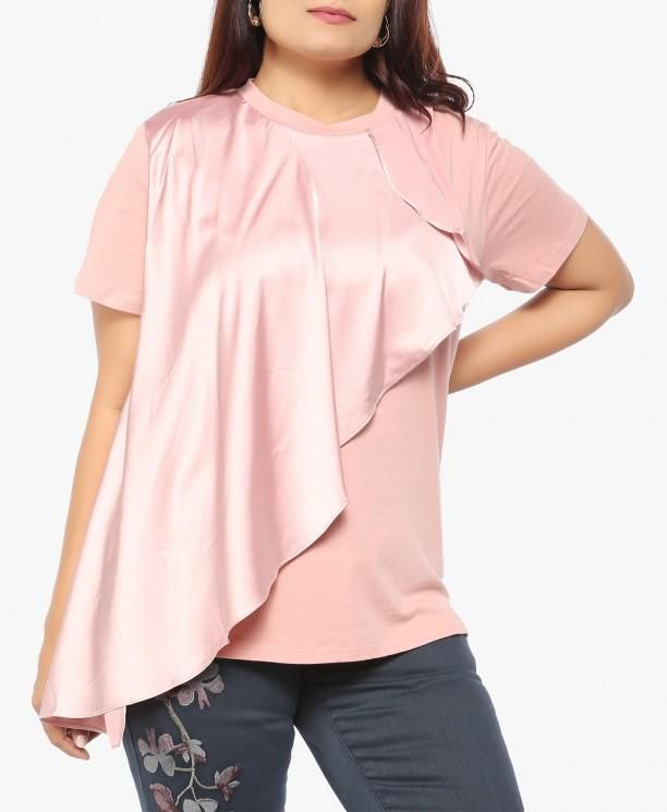 Blush Pink Satin Frill T-Shirt