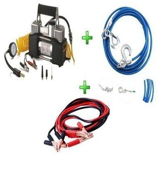 Car Air Compressor - 2 Cylinder + Battery Cable + Steel Wire Car Towing Rope