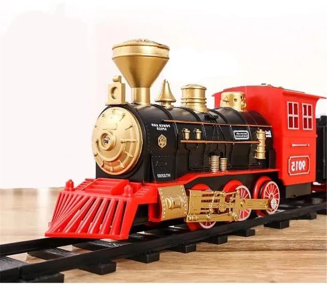 Battery operated Classic Railway Train Sets w/ Locomotive Engine, Cargo Car and Tracks, Play Set Toy w/, Light & Sounds, Perfect for Kids, Boys & Girls, Red