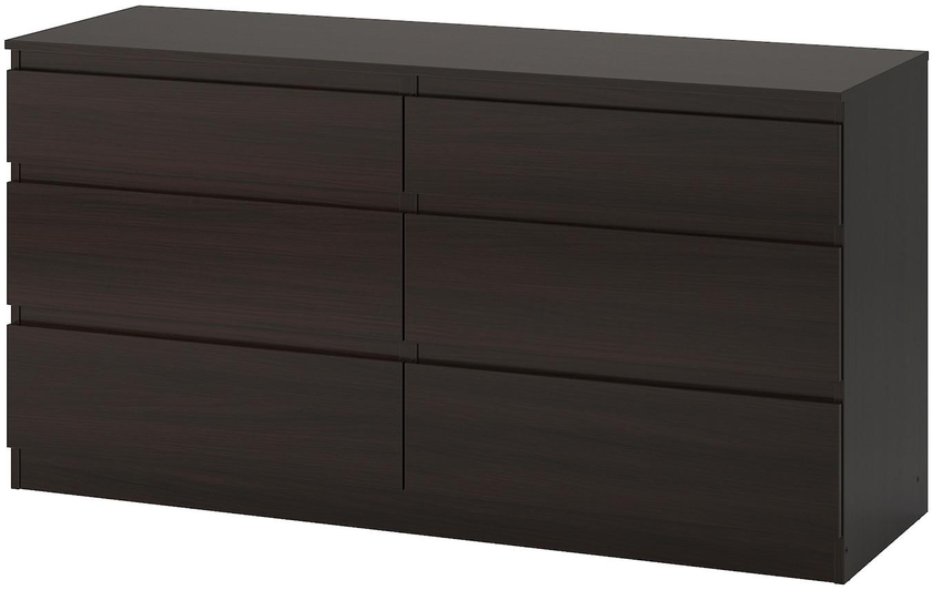 KULLEN Chest of 6 drawers - black-brown 140x72 cm