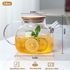 Glass Teapot Stovetop Safe, 1000ml (34 OZ) Borosilicate Glass Tea Pot with Removable Filter & Bamboo Lid, Microwave Safe Tea Kettle Maker for Blooming and Loose Leaf Tea
