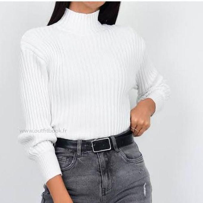 Fashion Women Warm PullNeck Sweater-white