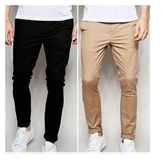 2 In 1 Men Quality Chinos- Black And Dark Brown With 2 Belts