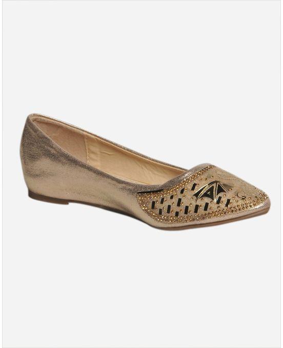 Club Shoes Flat Pointed Ballerina - Dusty Gold