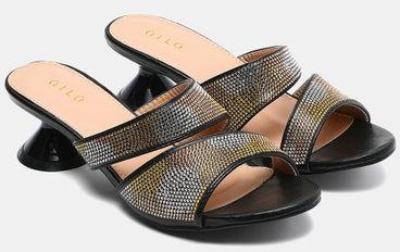 Casual Heeled Sandals Black/Clear/Gold