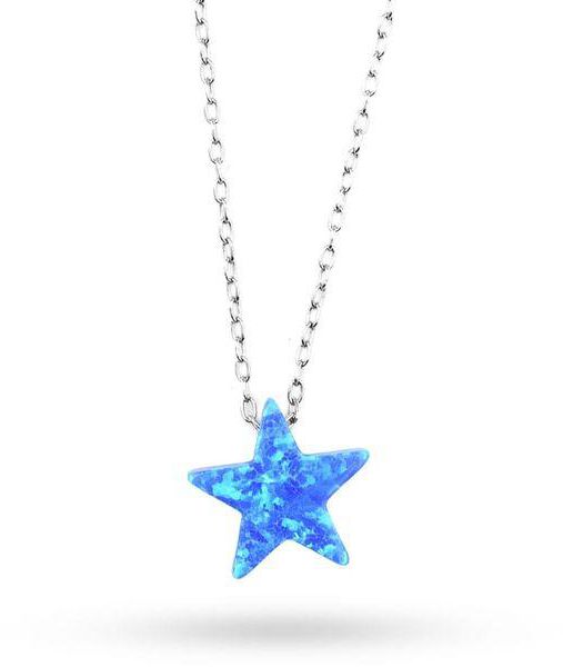 Fashion necklace for women Star Blue Opal - Silver سلسال بقلادة نجمة أوبال أزرق فاشون للنساء - فضي