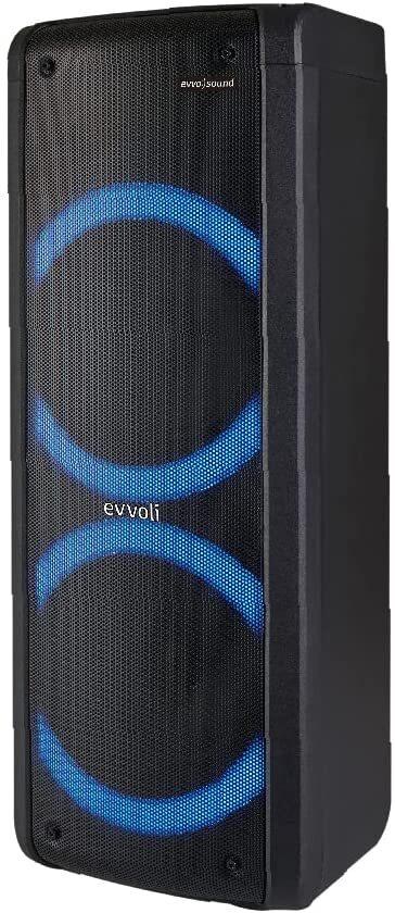 evvoli Portable Party Speaker Bluetooth With Two Wireless Mic And Colorful LED Dazzled Lights 80W EVAUD-PT80B