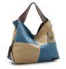 Kiss Gold-Tmwomen's Contrast Color Canvas Casual Hobo Tote Hand Bag Shoulder Bag - Blue &khaki
