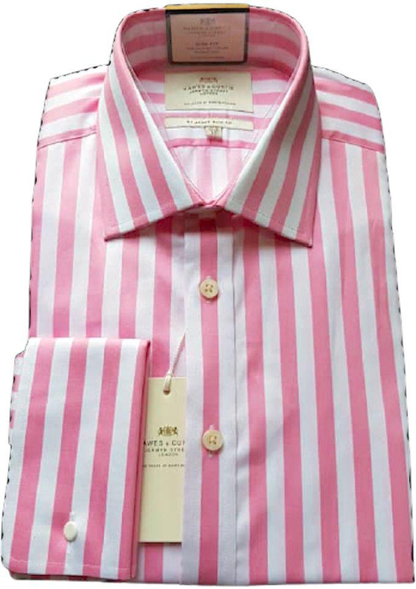 Hawes & Curtis Men's Pink & White Bengal Stripe Slim Fit Shirt -Double Cuff