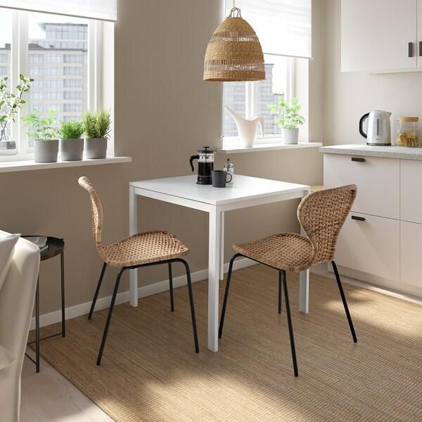 MELLTORP / ÄLVSTA Table and 2 chairs, white white/rattan black, 75x75 cm - IKEA
