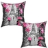 Luayoue Art Paris Street Eiffel Tower Pink Floral Throw Pillow Covers 18x18 Decorative Home case Cushion for Couch Sofa Bed Car Set of 2 Square