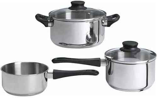 KNP 5-piece cookware set, glass/stainless steel - Moving into your first place of your own? With this saucepan and 2 pots with glass lids, cooking soups and noodles is a breeze.