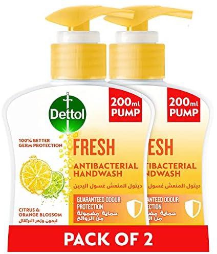 Dettol Fresh Handwash Liquid Soap Pump for Effective Germ Protection & Personal Hygiene, Protects Against 100 Illness Causing Germs, Citrus & Orange Blossom, 200ml (Pack of 2)