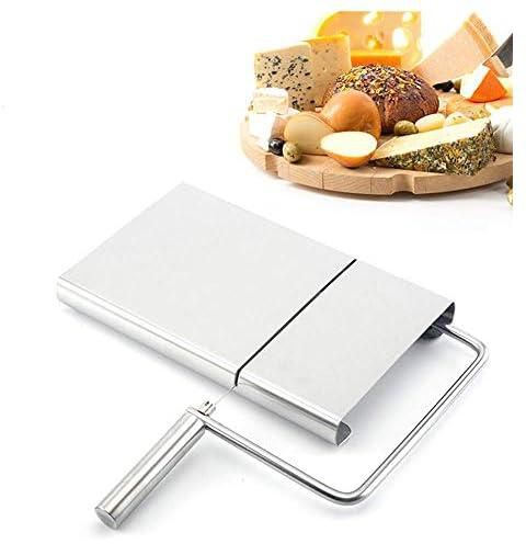 Cheese Slicer Stainless Steel Wire Butter Cutter Kitchen Cheese Butter Food Slicer with 5 Replacement Wires Inside, Stainless Steel Cheese Slicer for Semi Hard Cheese Butte