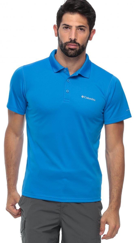 Columbia Blue Polyester Shirt Neck Polo For Men