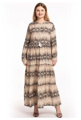 فستان نسائي بمقاس كبير بطبعة جلد الفهد والثعبان والسلسلة بيج / أسود