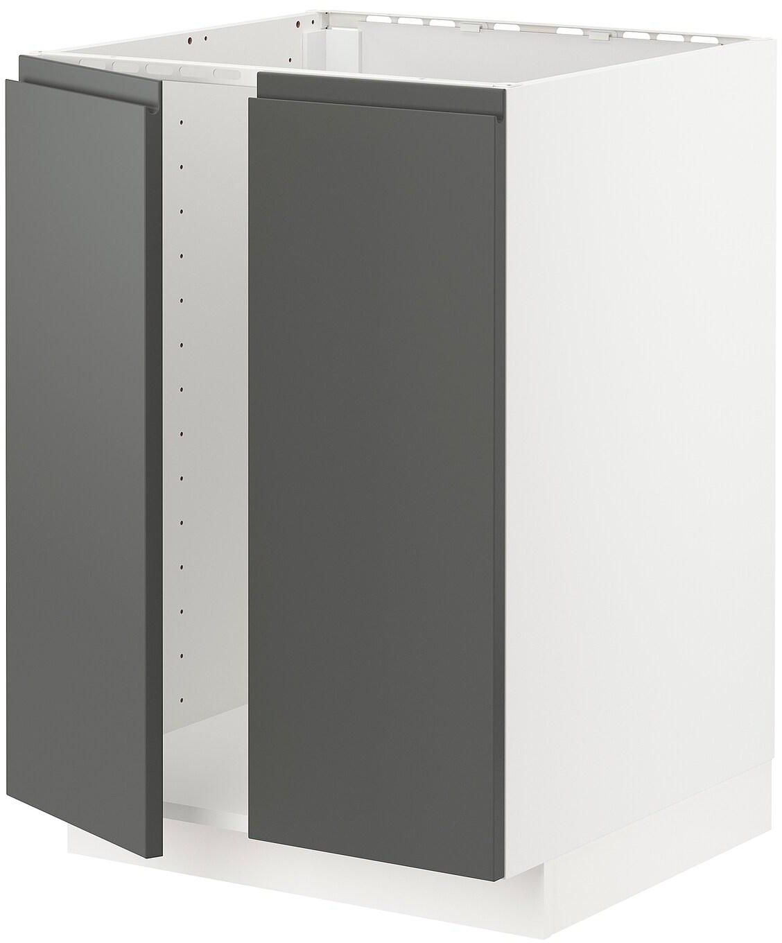 METOD Base cabinet for sink + 2 doors - white/Voxtorp dark grey 60x60 cm